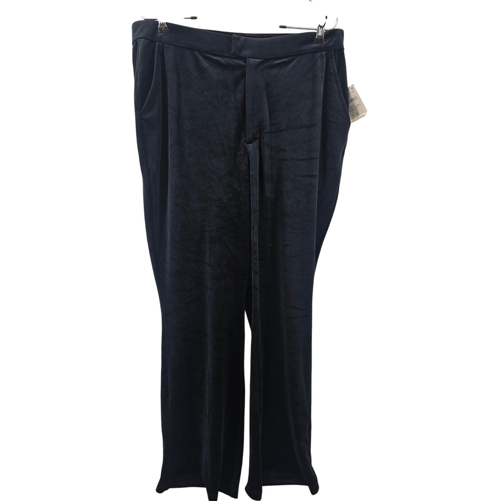 Good American Black Velvet Wide Leg Pants Size 4 (Fits US 14/16 L/XL) High‎ Rise